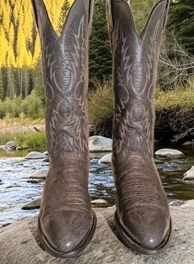 Men's Nocona Western Leather Cowboy Boots 8.5D Gray, Excellent Vintage Condition